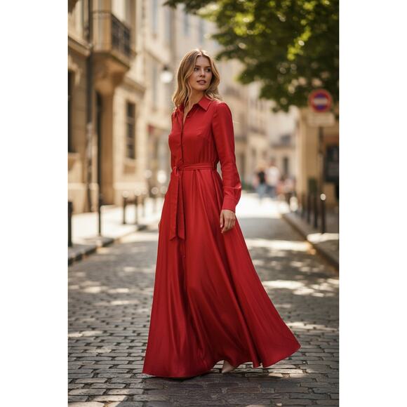 Badgley Mischka Preloved Women's Long Sleeve Jacquard Gown in Red Size US 2 - Picture 3 of 4